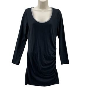 Athleta Shift T-shirt Dress Womens Small Black Pima Cotton Modal Ruched Side